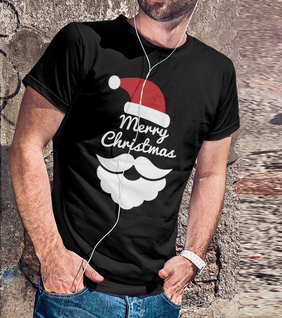 Merry Christmas Santa Hat And Beard T-Shirt