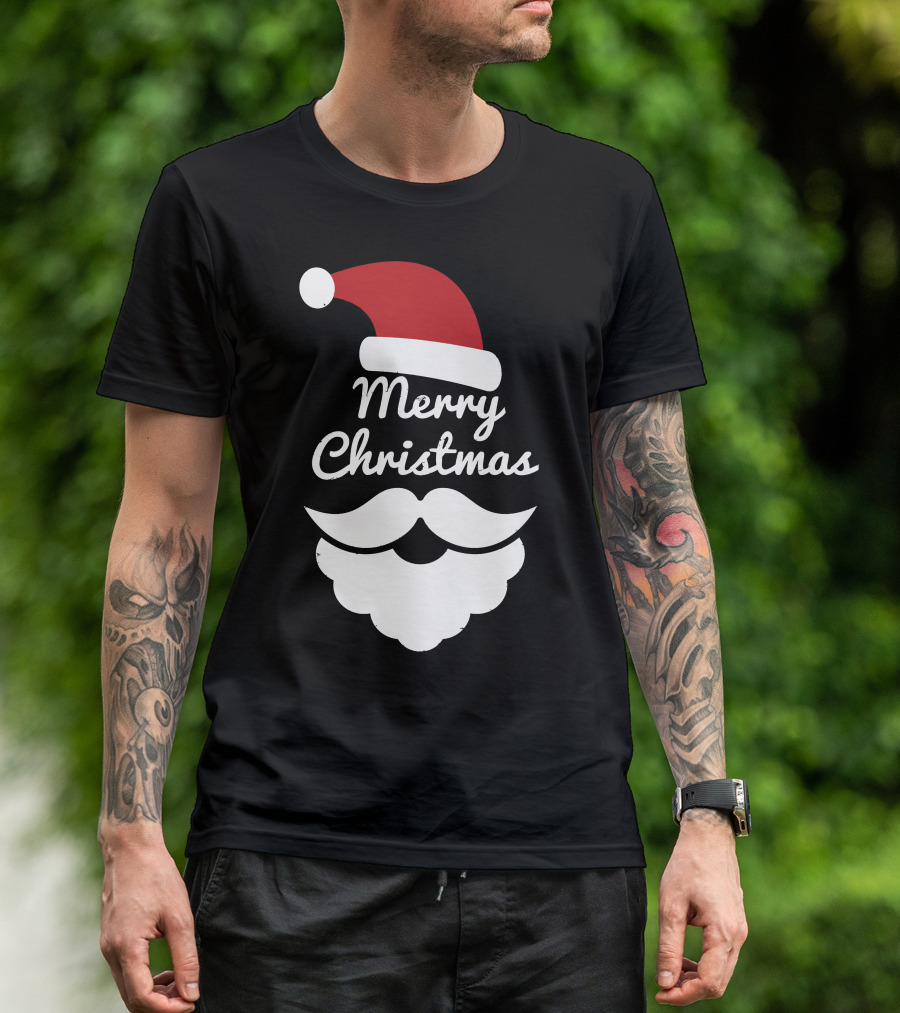 Merry Christmas Santa Hat And Beard T-Shirt