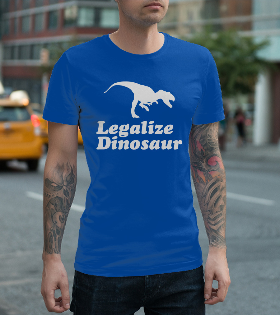 Legalize Dinosaur T-Rex Silhouette On Blue T-Shirt