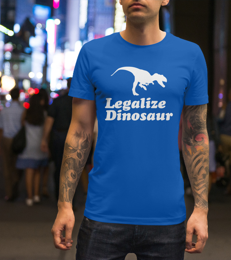 Legalize Dinosaur T-Rex Silhouette On Blue T-Shirt