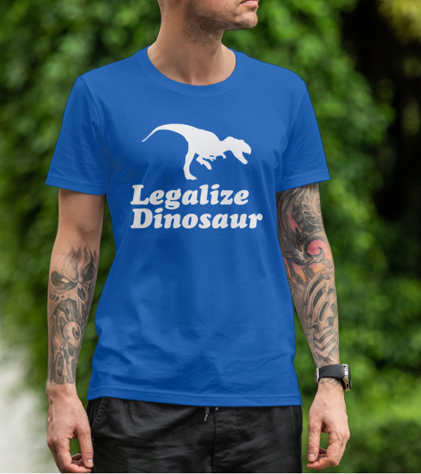 Legalize Dinosaur T-Rex Silhouette On Blue T-Shirt