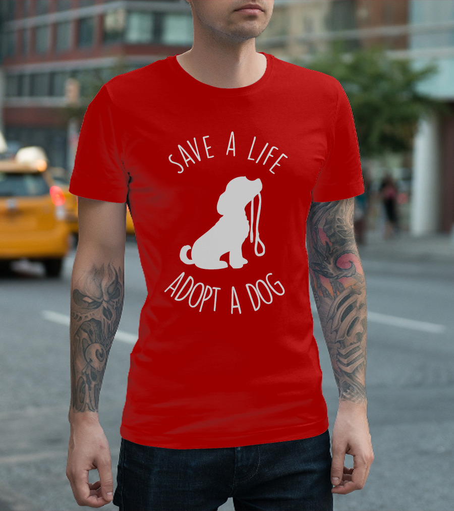Save A Life Adopt A Dog Silhouette With Leash T-Shirt