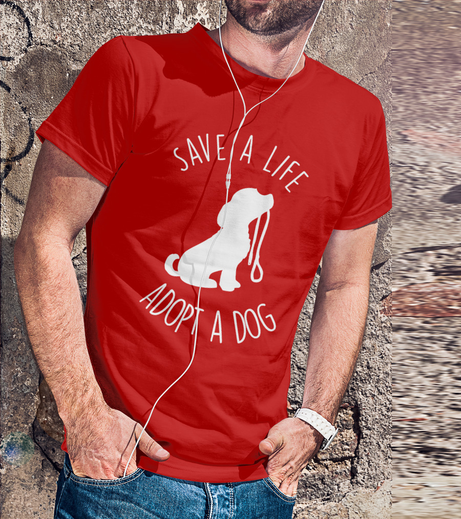 Save A Life Adopt A Dog Silhouette With Leash T-Shirt