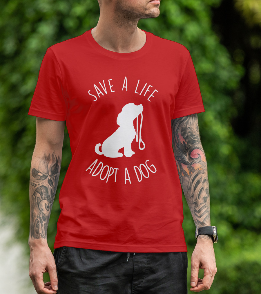 Save A Life Adopt A Dog Silhouette With Leash T-Shirt