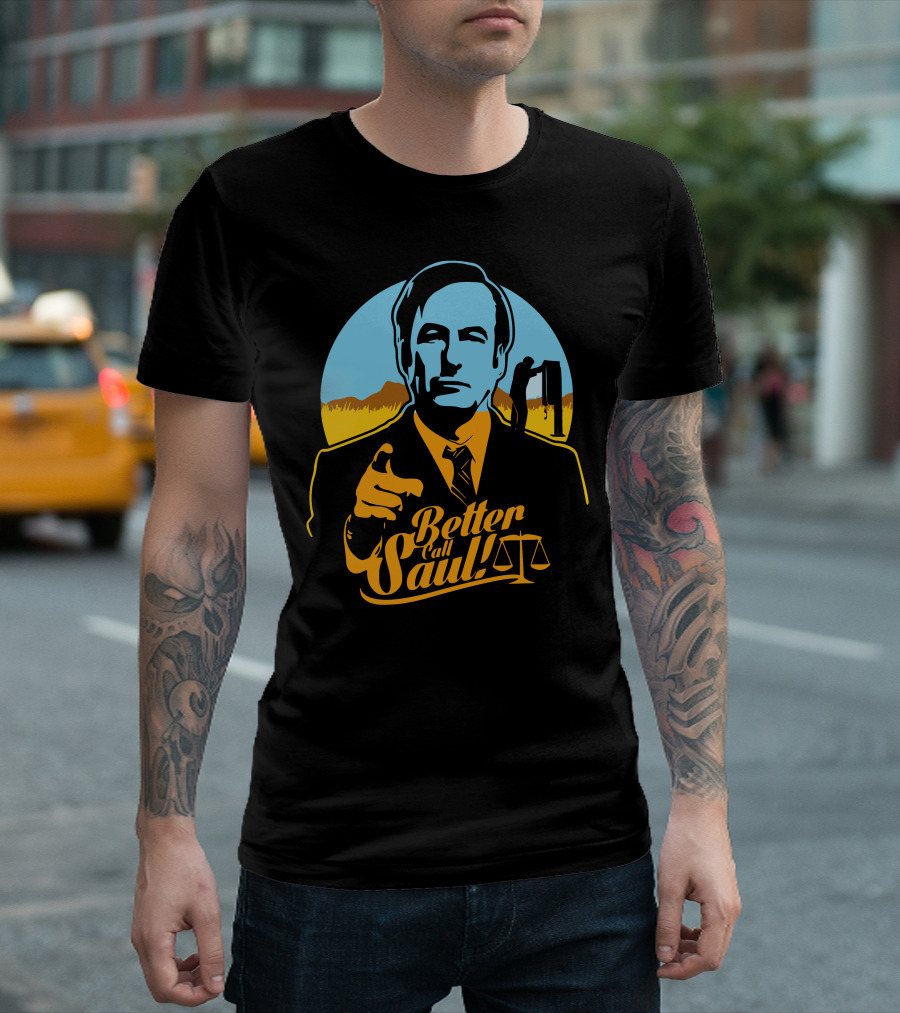 Better Call Saul Vintage Style Lawyer Silhouette with Scales of Justice T-Shirt
