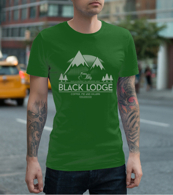 Black Lodge Coffee Pie Killers Black As Midnight On A Moonless Night Population 51201 T-Shirt