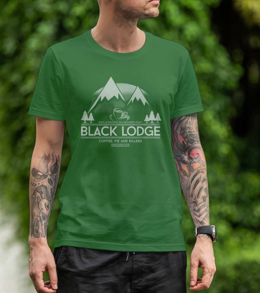 Black Lodge Coffee Pie Killers Black As Midnight On A Moonless Night Population 51201 T-Shirt