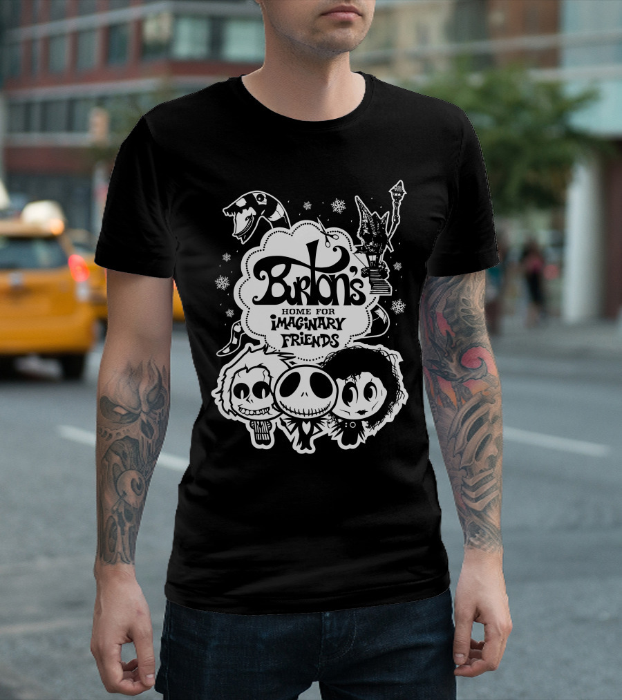Burton's Home for Imaginary Friends Halloween Characters Art Black T-Shirt
