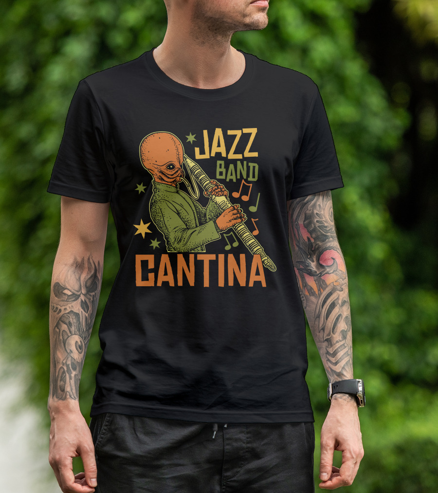 Cantina Jazz Band Musician With Instrument And Musical Notes T-Shirt