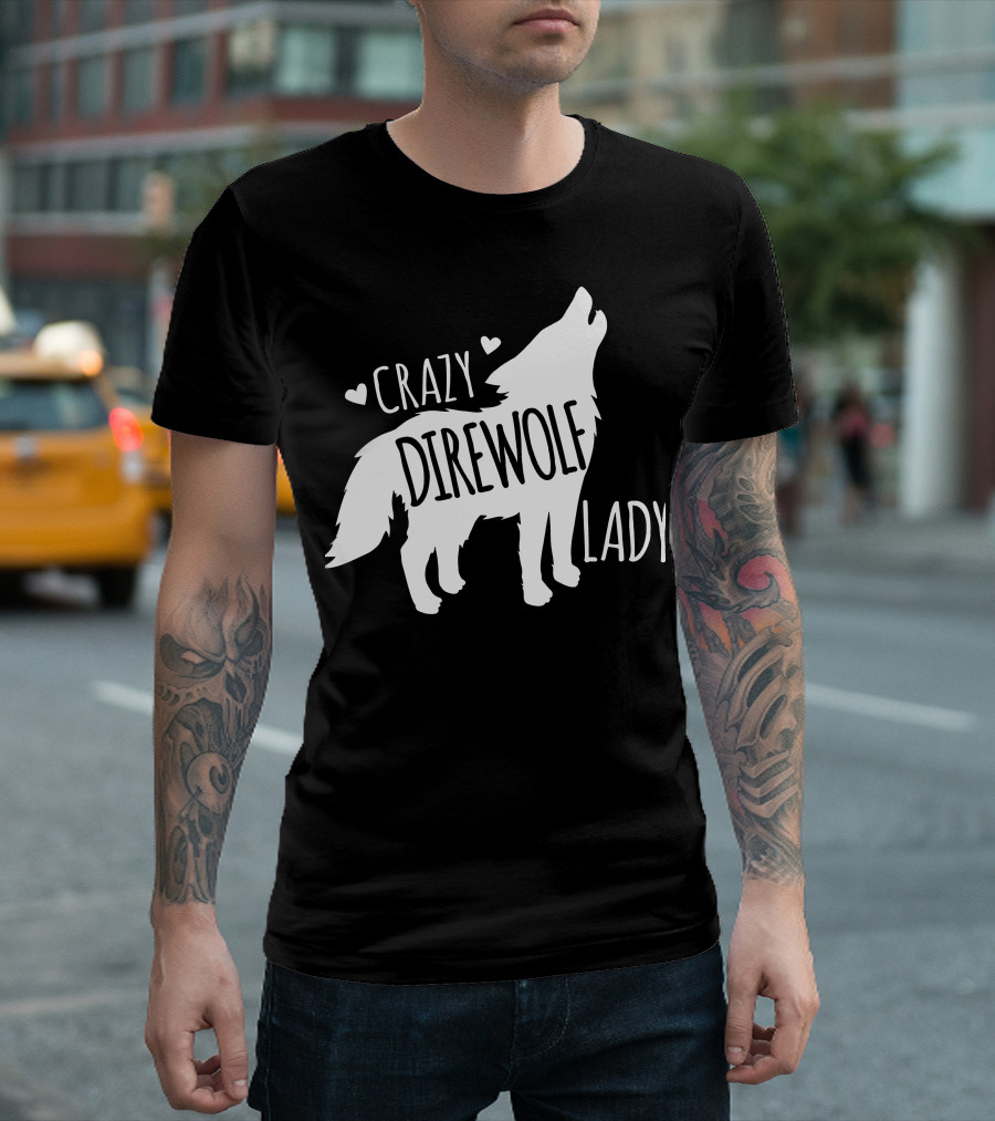 Crazy Direwolf Lady Howling Wolf Silhouette Hearts T-Shirt