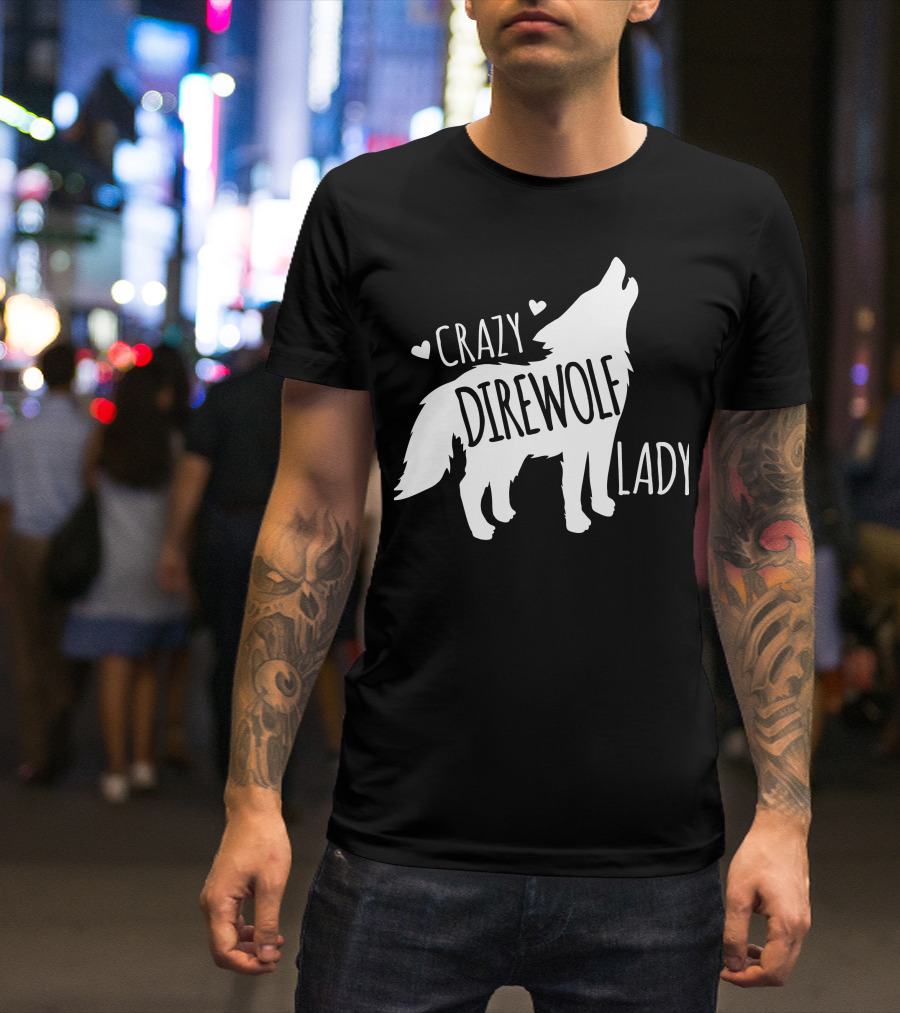 Crazy Direwolf Lady Howling Wolf Silhouette Hearts T-Shirt