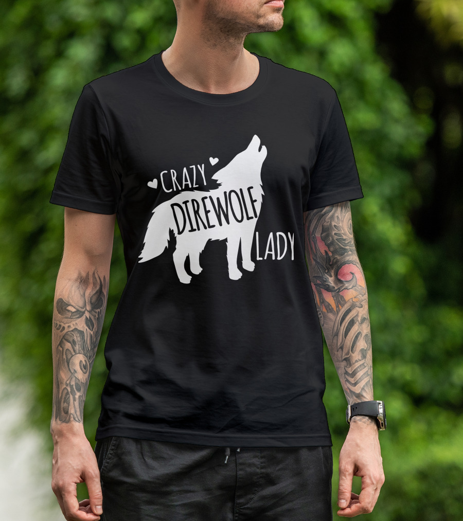 Crazy Direwolf Lady Howling Wolf Silhouette Hearts T-Shirt