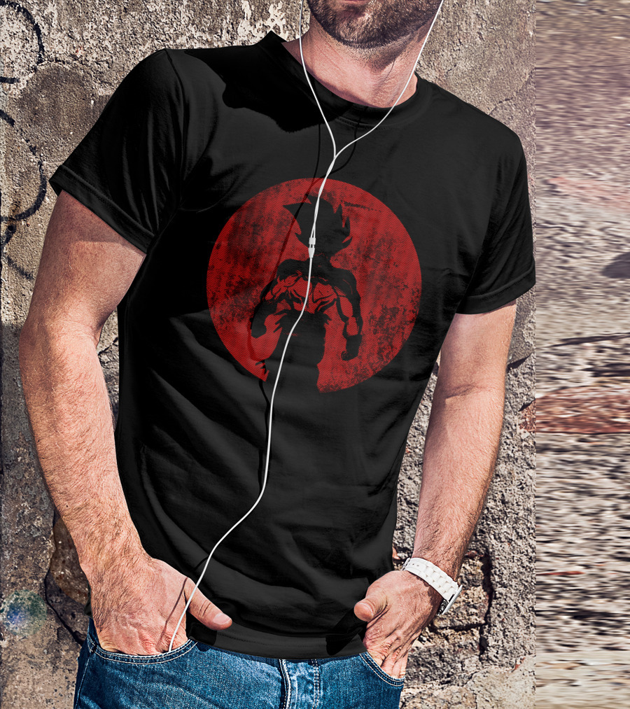 Crimson Saiyan Silhouette Against Red Moon T-Shirt