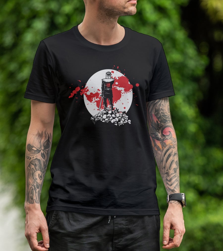 Black Knight Stands Tall On Red Blood Moon Of Skulls T-Shirt