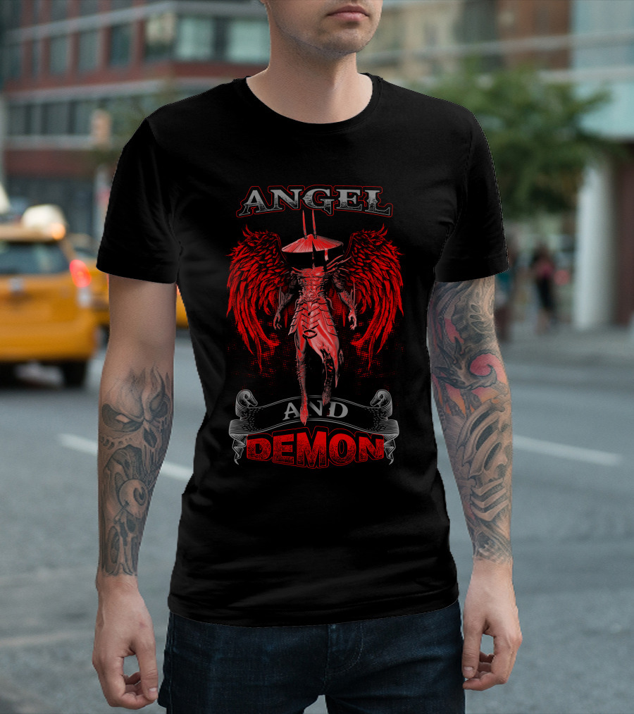 Angel and Demon Heavenly Warrior with Fiery Wings T-Shirt
