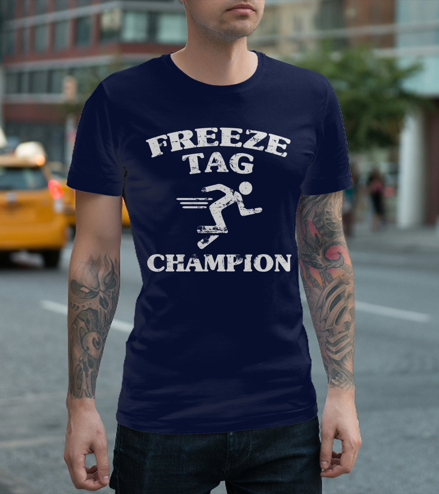 Freeze Tag Champion Retro Style Runner Vintage Text T-Shirt