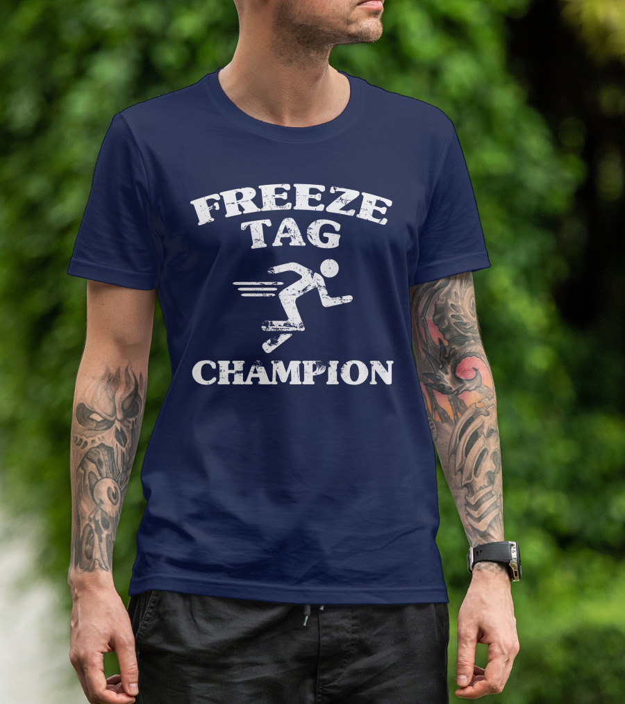 Freeze Tag Champion Retro Style Runner Vintage Text T-Shirt