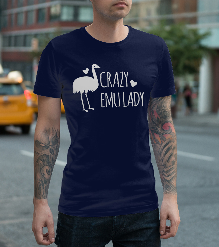 Crazy Emu Lady Emu Illustration With Hearts T-Shirt