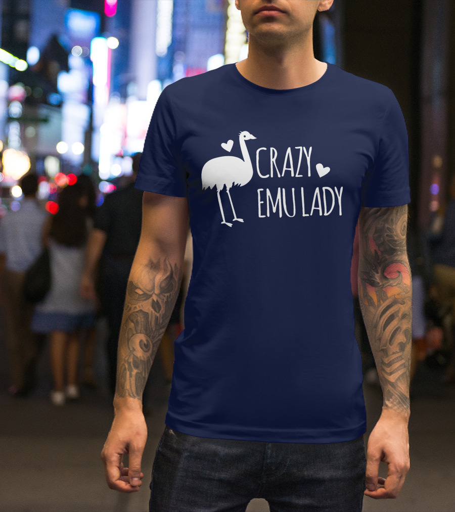 Crazy Emu Lady Emu Illustration With Hearts T-Shirt