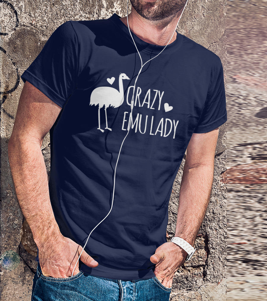Crazy Emu Lady Emu Illustration With Hearts T-Shirt