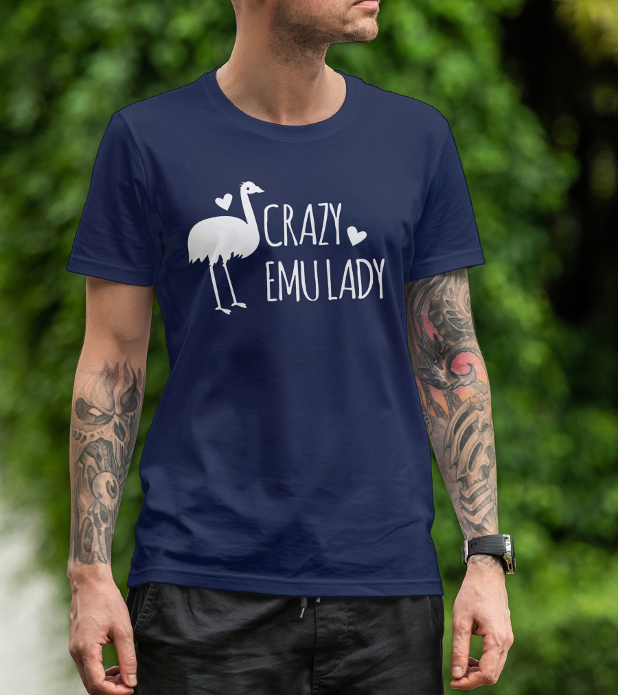 Crazy Emu Lady Emu Illustration With Hearts T-Shirt