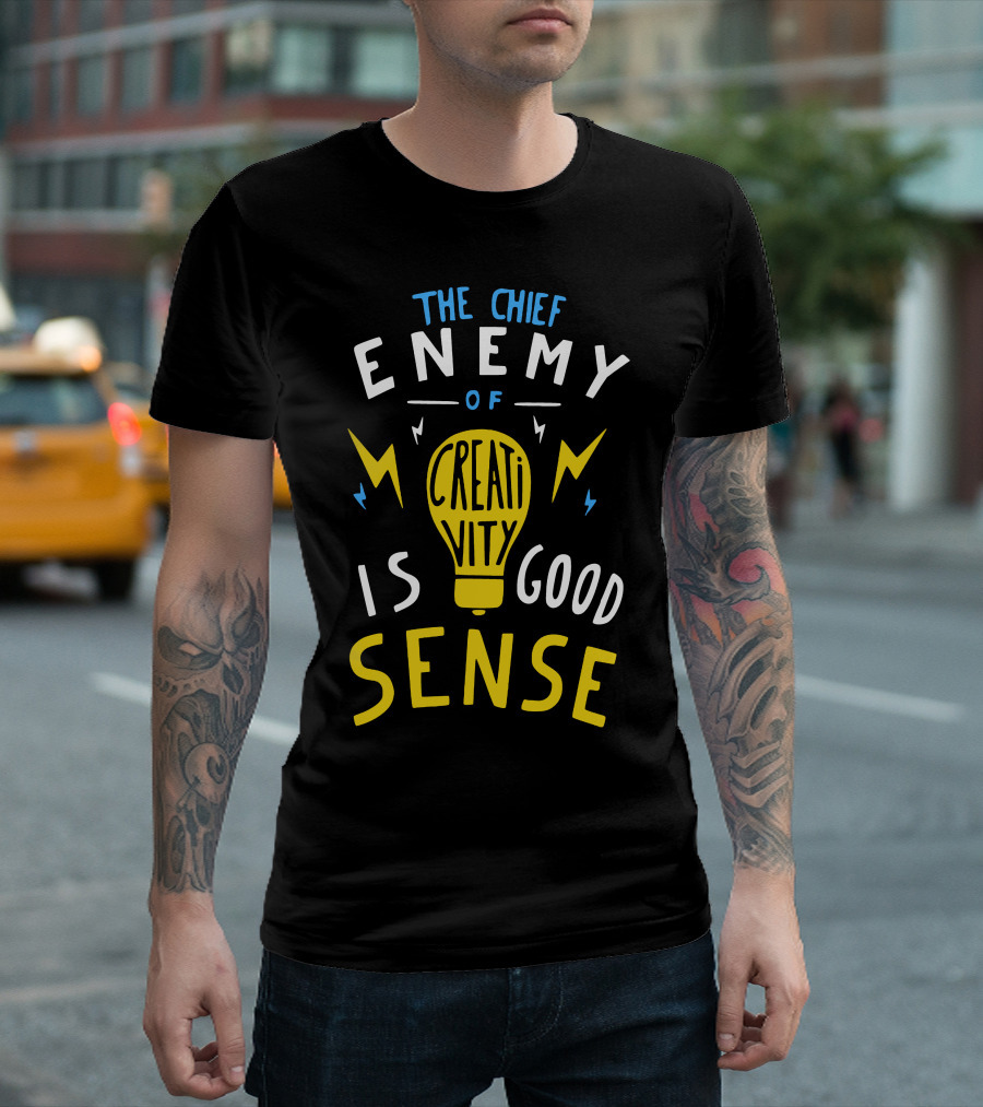 The Chief Enemy of Creativity Is Good Sense Light Bulb Lightning T-Shirt