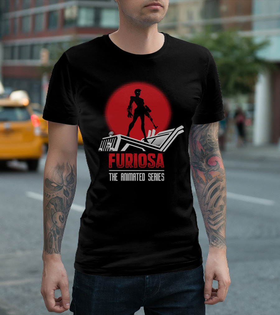 Furiosa The Animated Series Red Sun Silhouette Jeep T-Shirt
