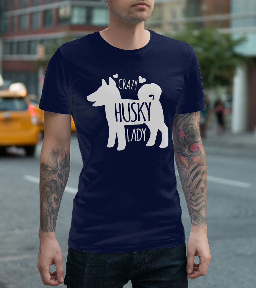 Crazy Husky Lady With Hearts Dog T-Shirt