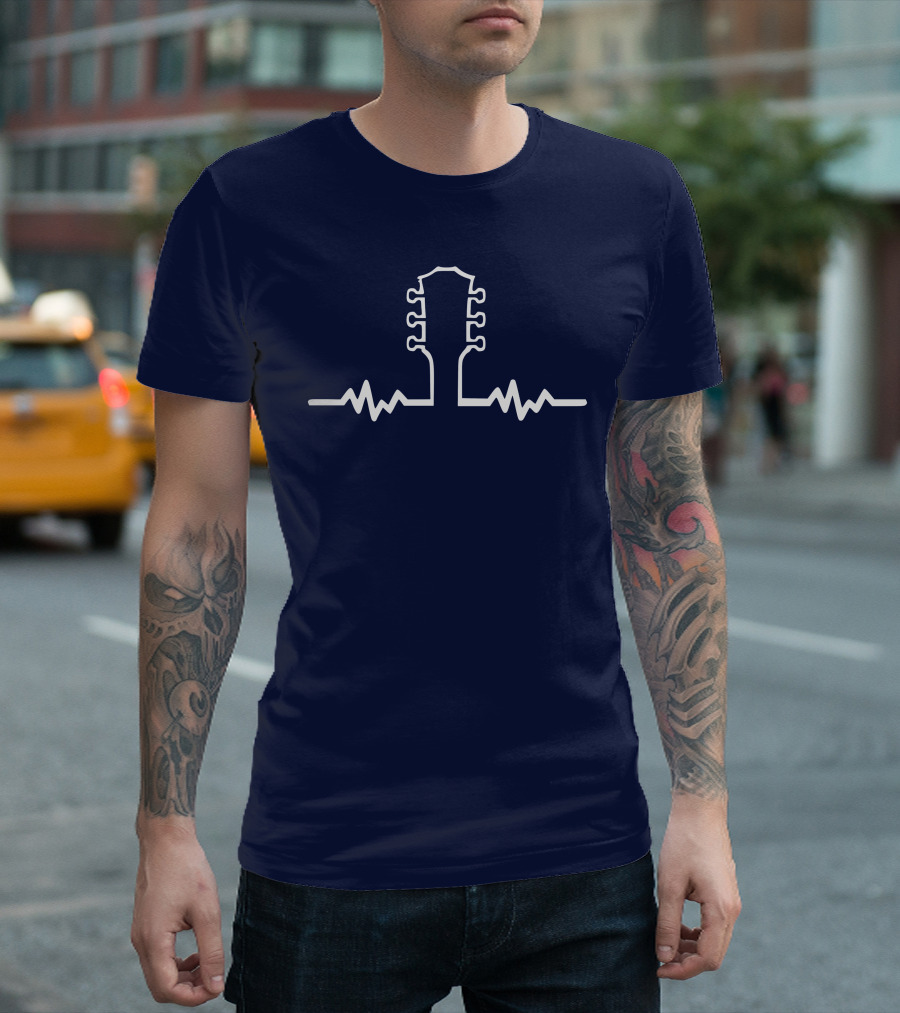 Guitar Beat Heartbeat Line Neck T-Shirt
