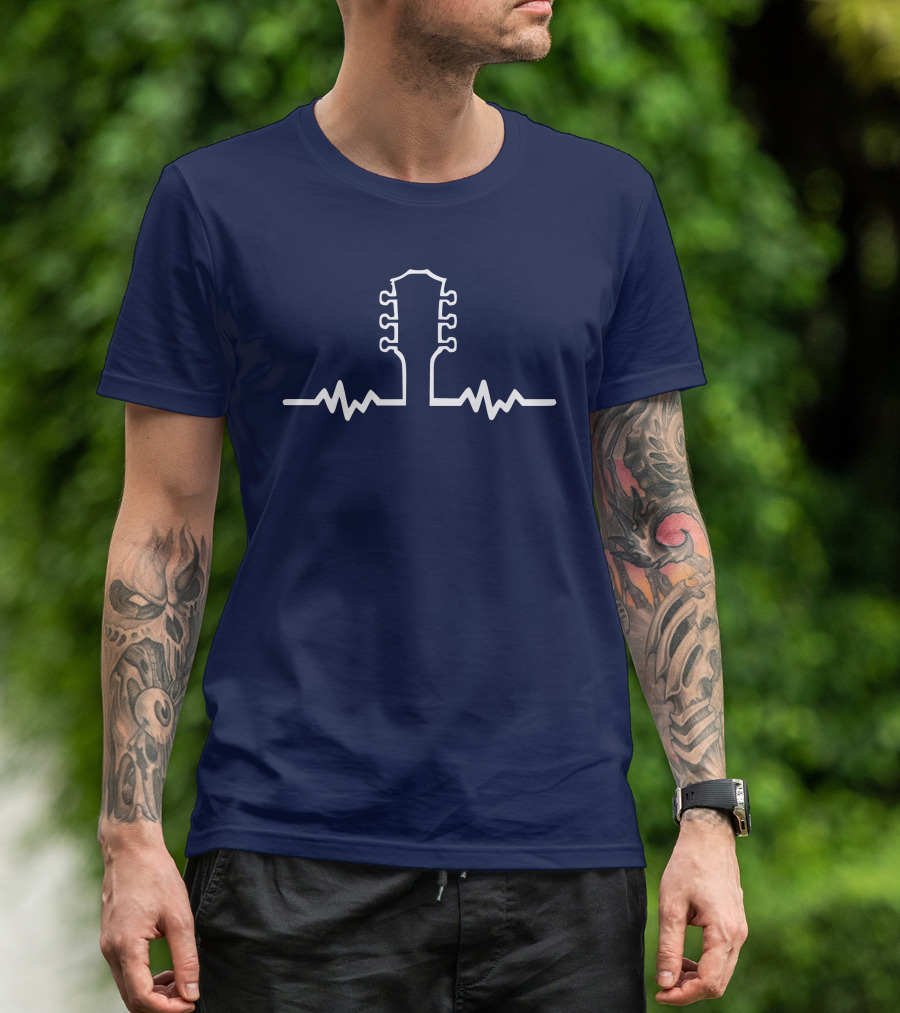 Guitar Beat Heartbeat Line Neck T-Shirt