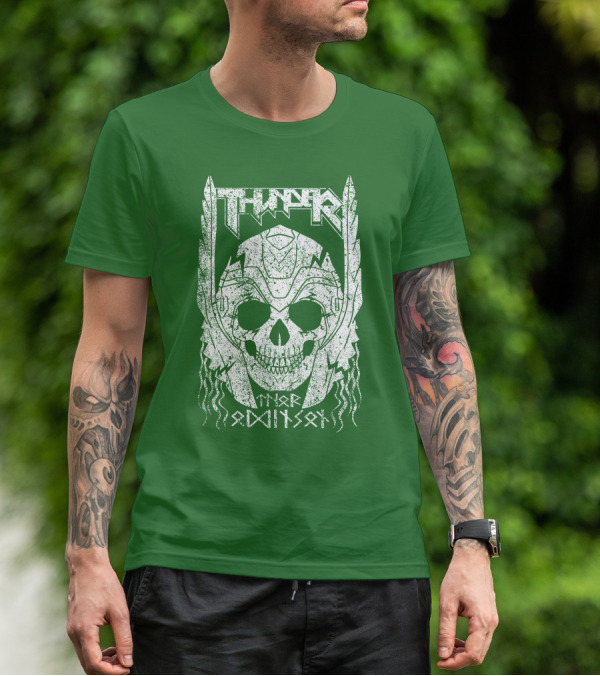 THUNDER Thor Odin Son Skull T-Shirt
