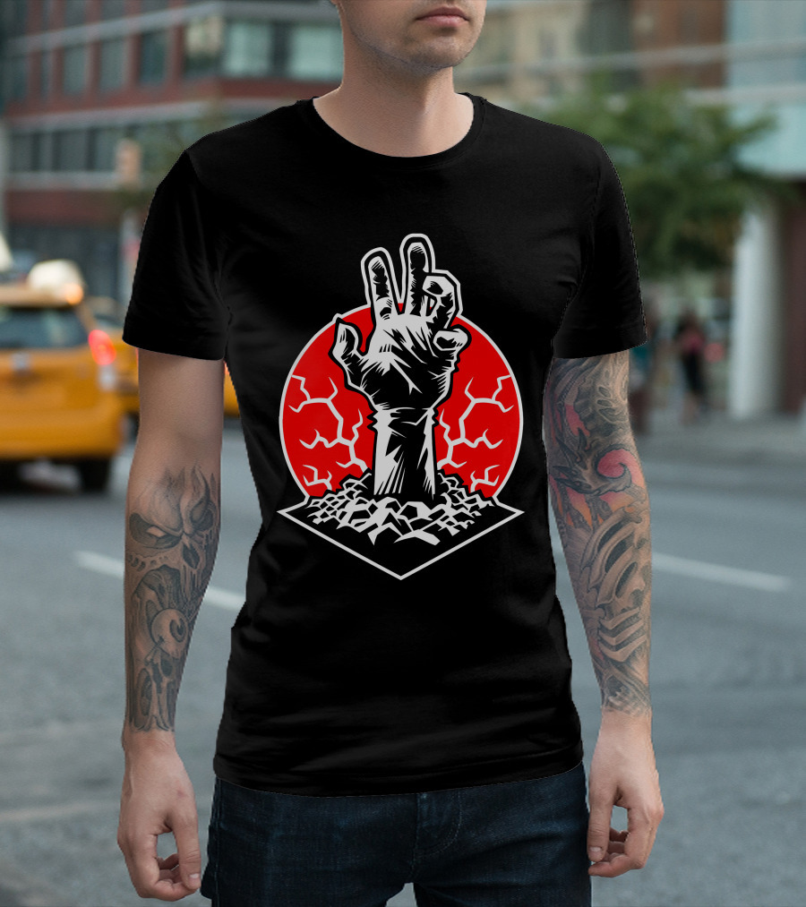 Rising Hand of Doom Cracking Ground in Red Circle T-Shirt