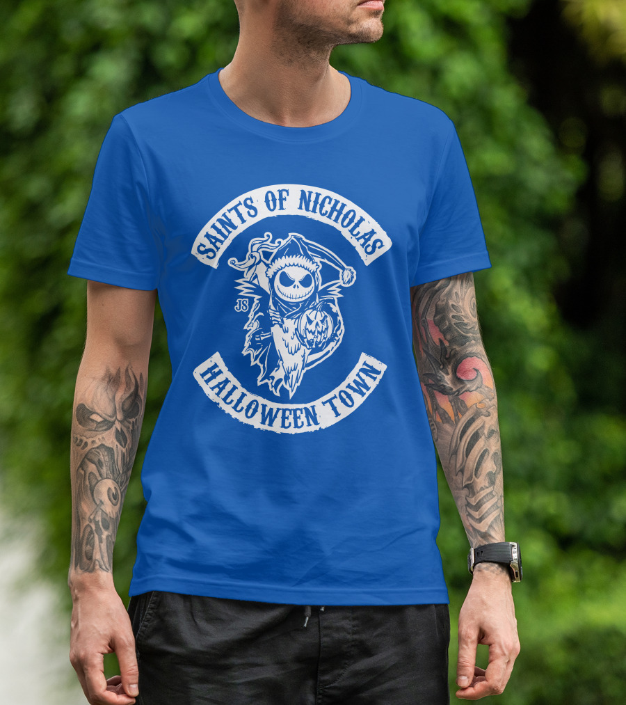 Saints Of Nicholas Halloween Town Jack Skellington Santa Crossover T-Shirt