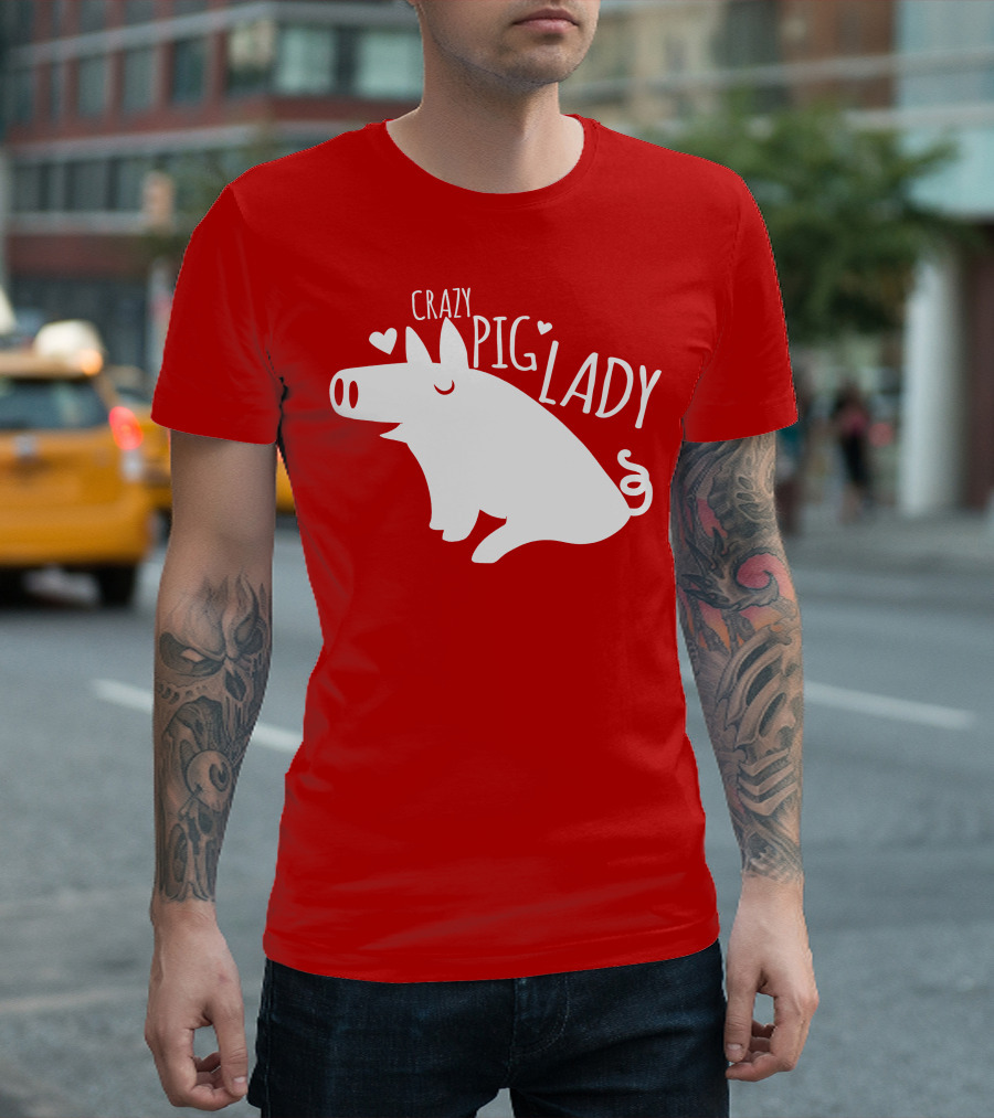 CRAZY PIG LADY Cute Hearts T-Shirt