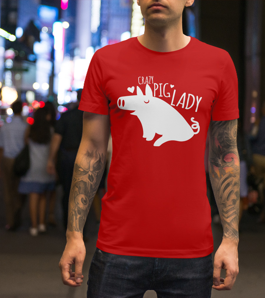 CRAZY PIG LADY Cute Hearts T-Shirt