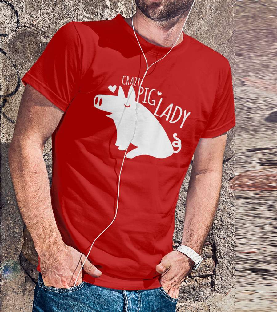 CRAZY PIG LADY Cute Hearts T-Shirt