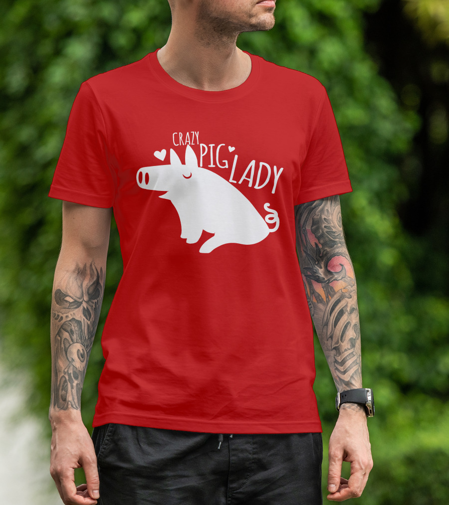 CRAZY PIG LADY Cute Hearts T-Shirt