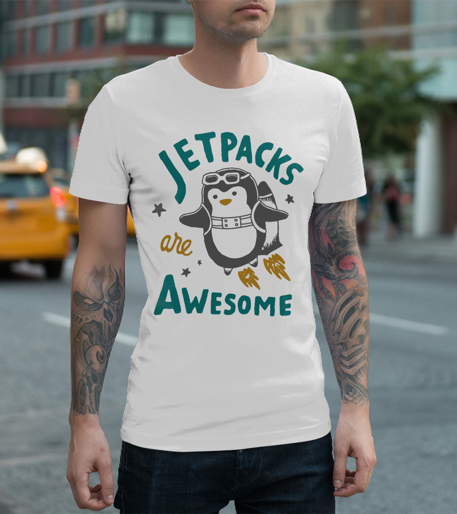 Jetpacks Are Awesome Penguin With Goggles And Stars T-Shirt