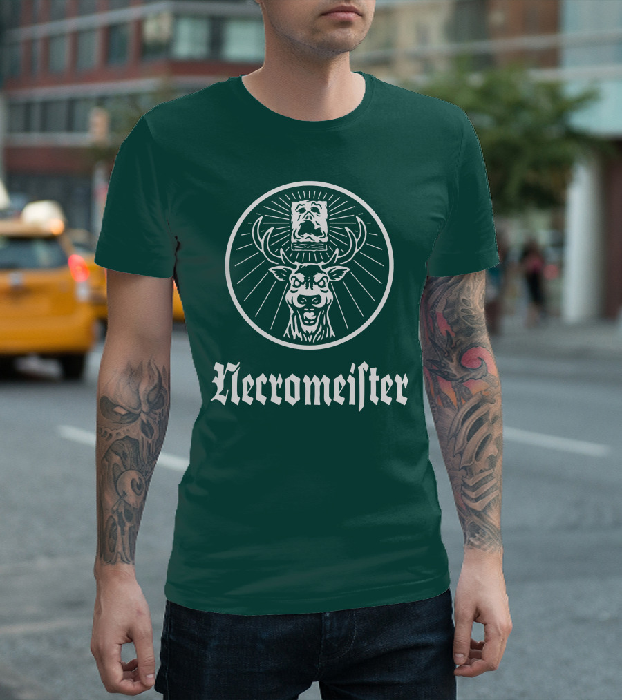 Necromeister Deer Antlers Sunburst Skull T-Shirt