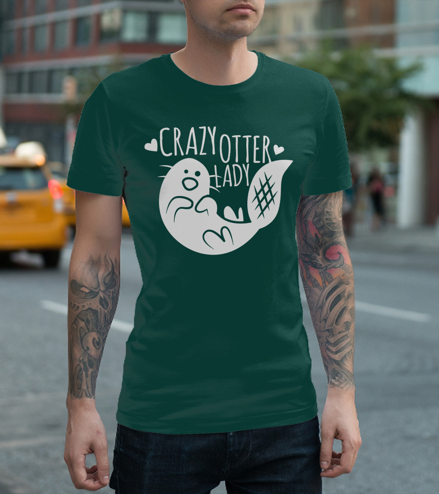 Crazy Otter Lady with Heart Accents T-Shirt