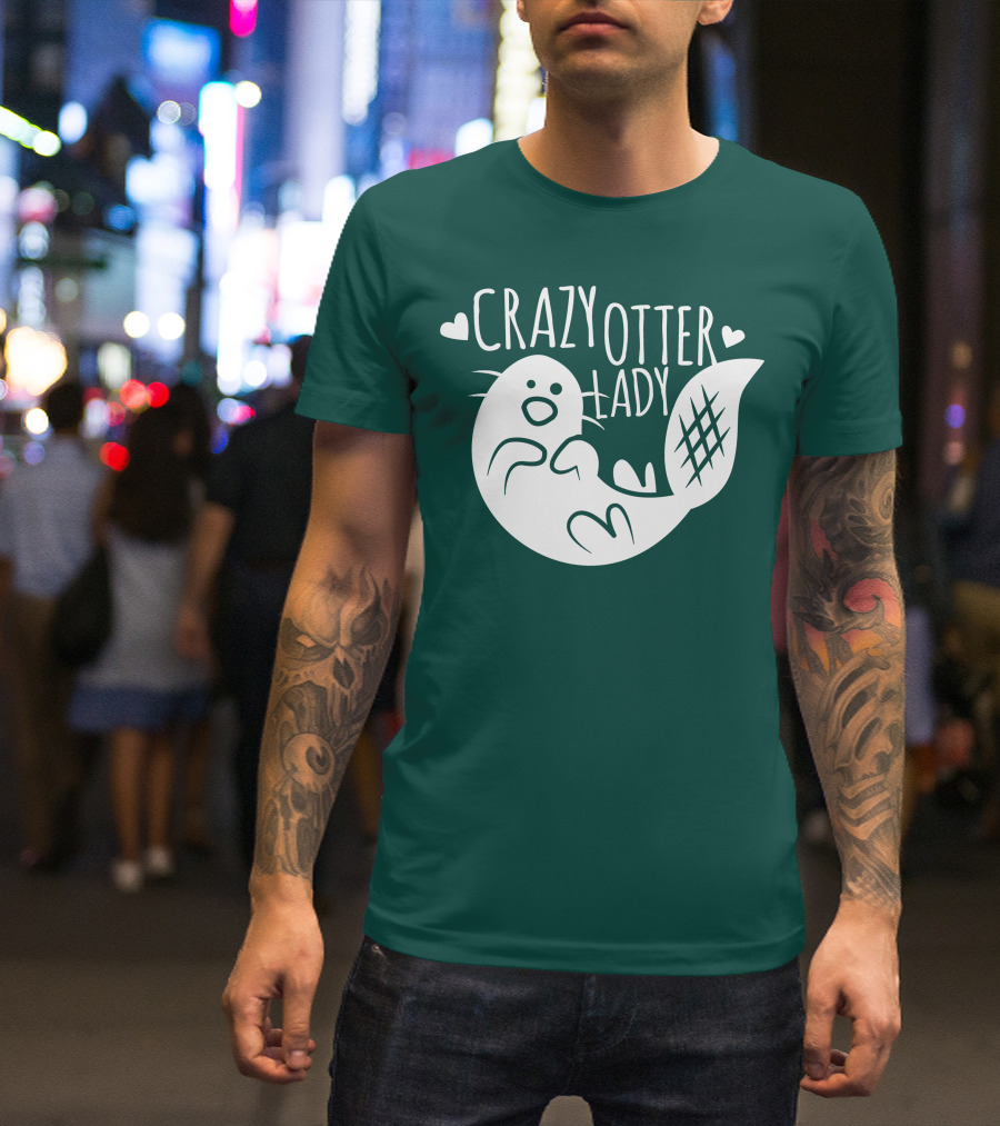 Crazy Otter Lady With Heart Accents T-Shirt