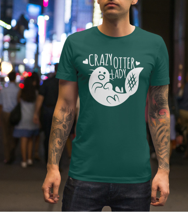 Crazy Otter Lady With Heart Accents T-Shirt