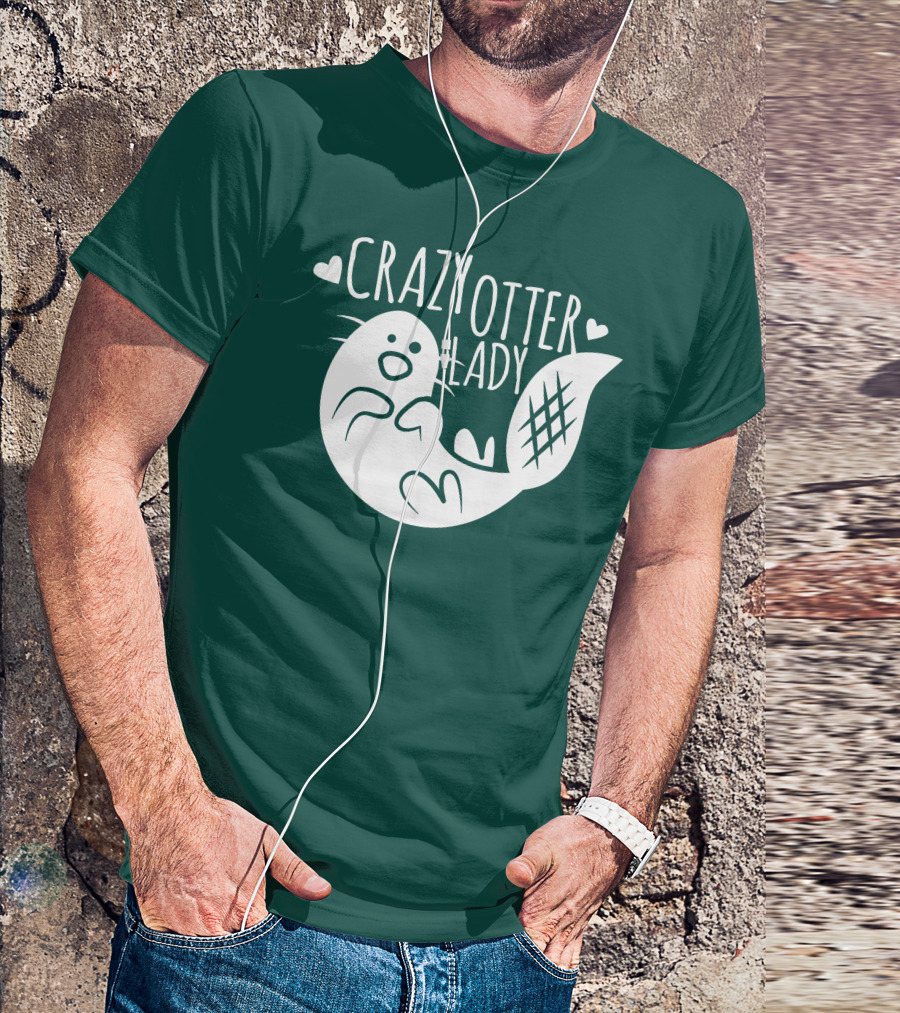 Crazy Otter Lady With Heart Accents T-Shirt