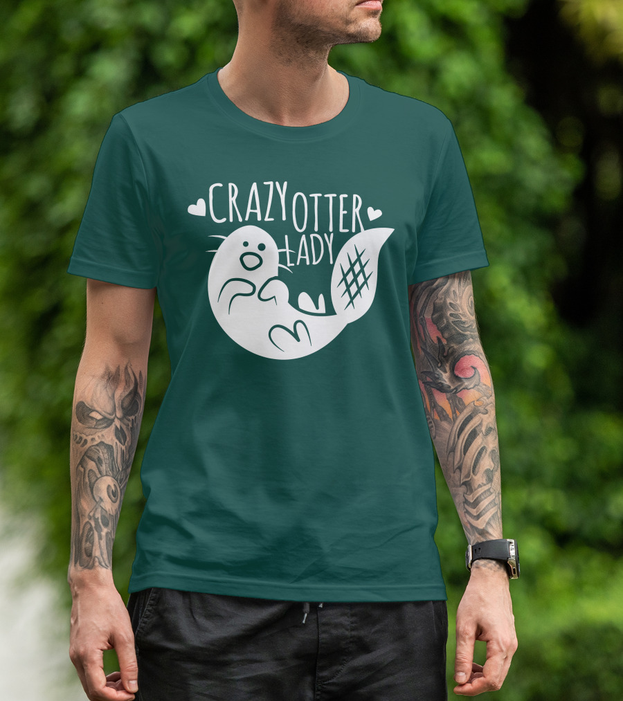 Crazy Otter Lady With Heart Accents T-Shirt