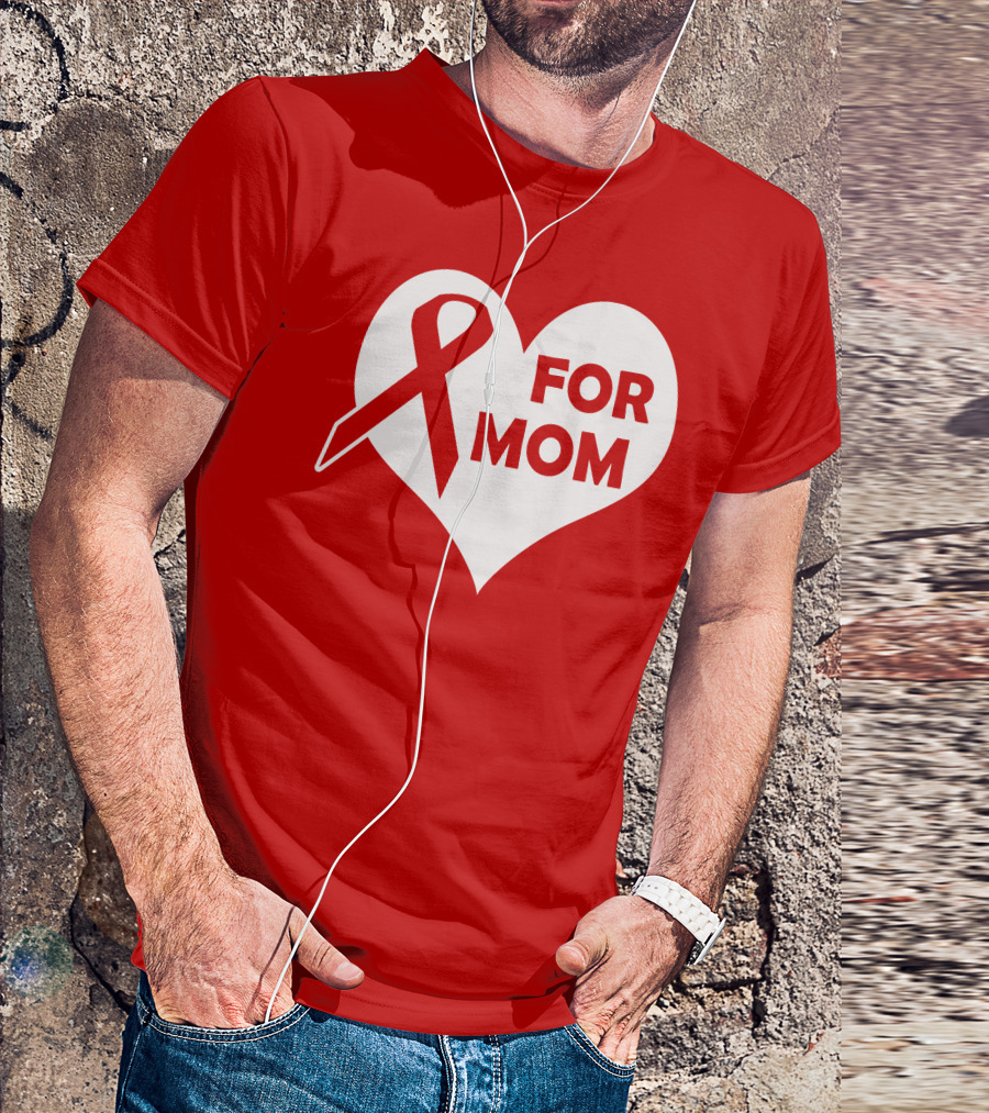 For Mom Red Ribbon Awareness Heart T-Shirt