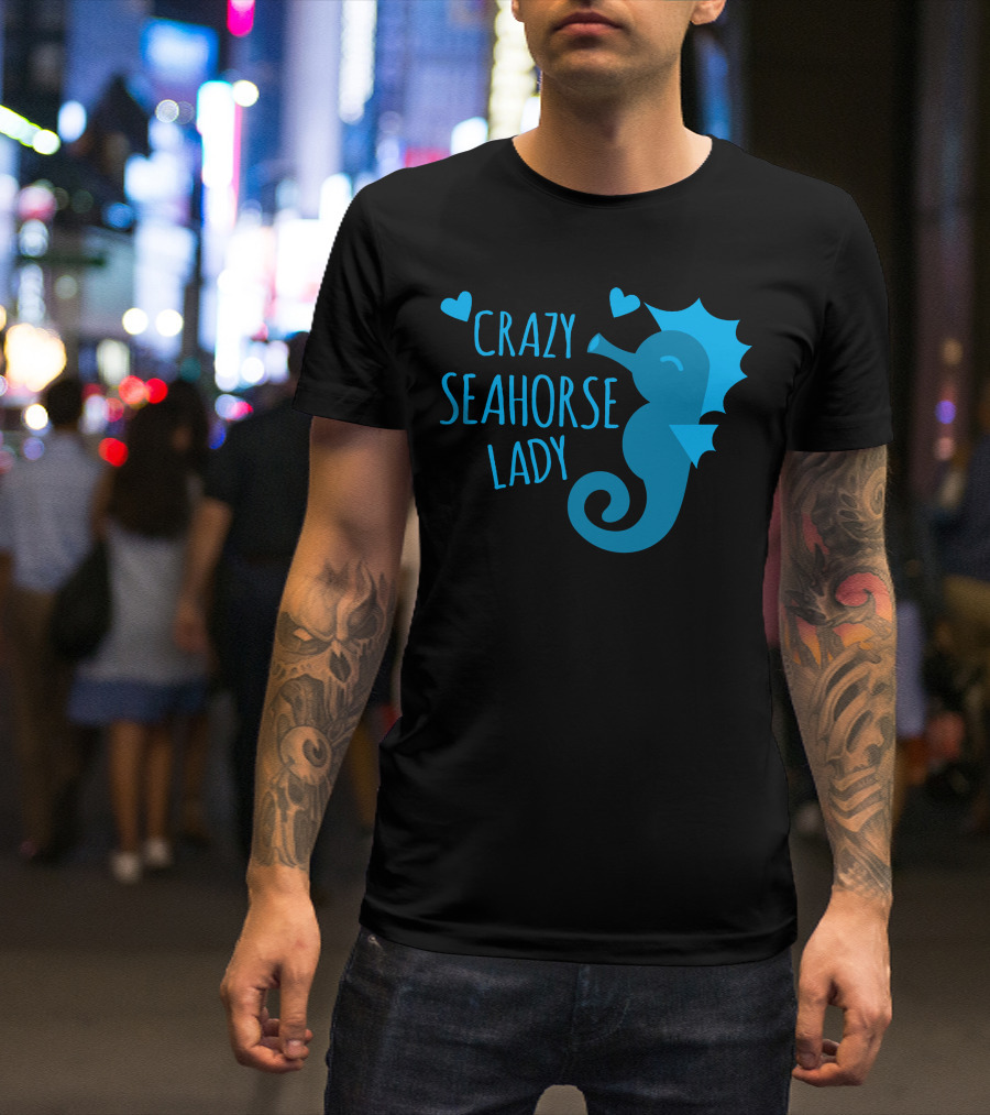 CRAZY SEAHORSE LADY HEARTS BLUE SEAHORSE T-Shirt