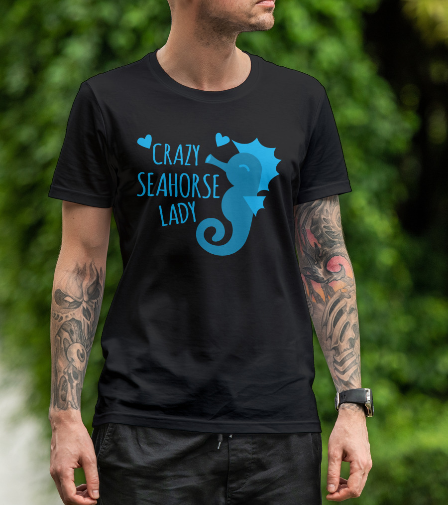 CRAZY SEAHORSE LADY HEARTS BLUE SEAHORSE T-Shirt
