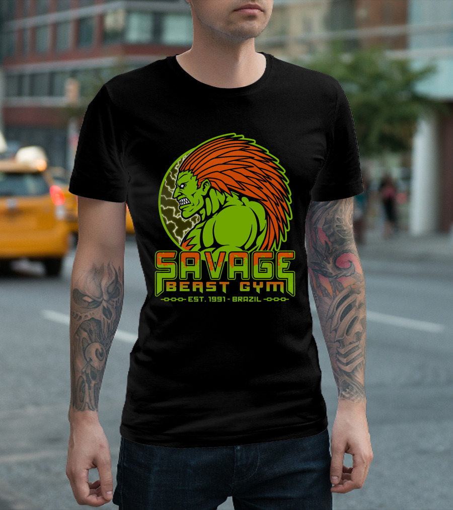 Savage Beast Gym Est. 1991 Brazil Green Monster with Orange Hair T-Shirt