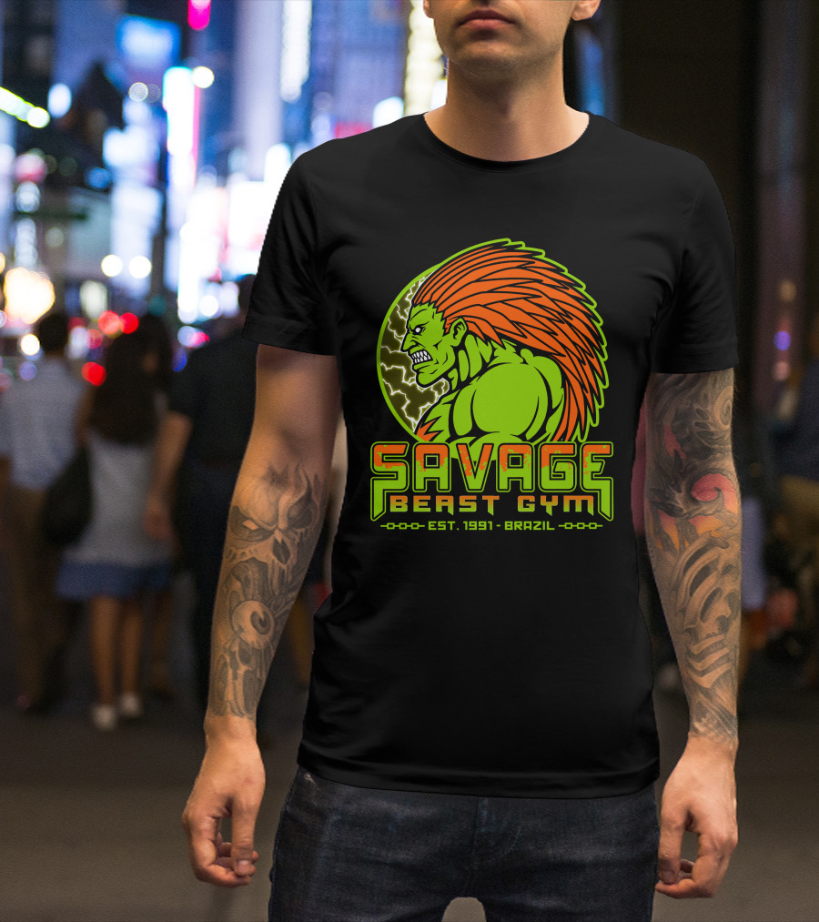 Savage Beast Gym Est. 1991 Brazil Green Monster With Orange Hair T-Shirt
