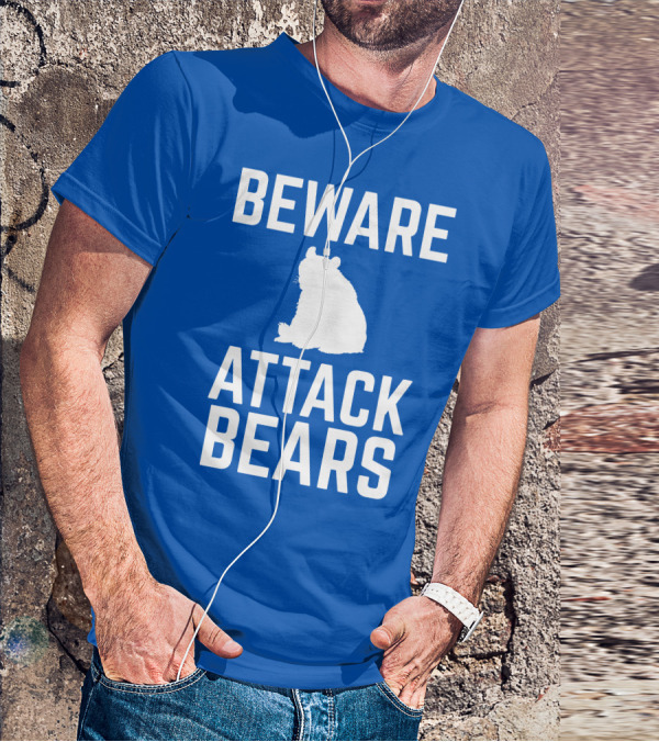 BEWARE ATTACK BEARS Silhouette Blue Background T-Shirt